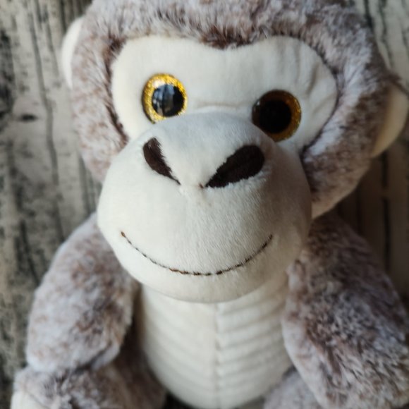Linzy Monkey Plush Gray Brown Cream Ribbed Corduroy Gold Glitter Eyes 11" new - Picture 2 of 6